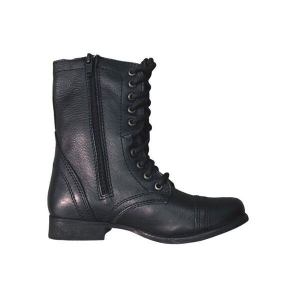 Steve Madden Troopa Black Leather Combat Boots Women Size 5.5 NWOB - Picture 2 of 10